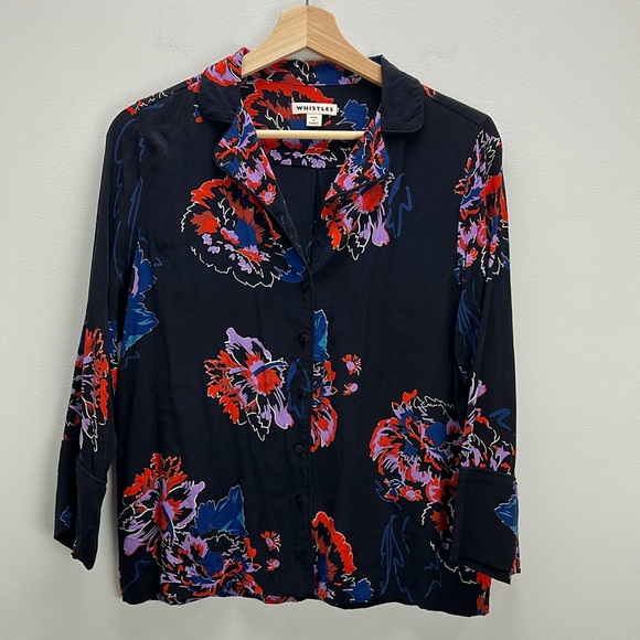 Whistles Tops - Whistles Blouse Top Freya Hibiscus Floral Dress Shirt Womens Small Designer Bold